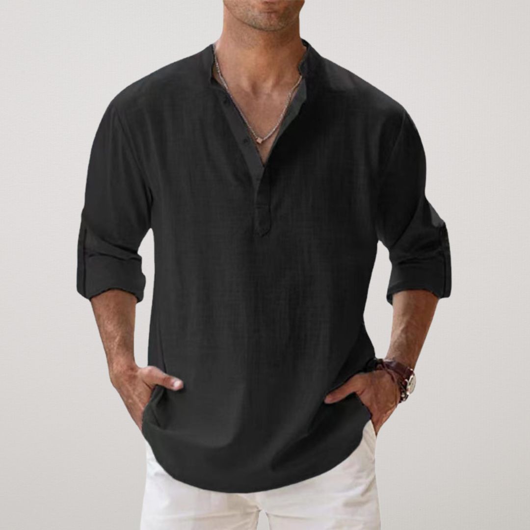 Lenoir™ | Linen Effect Cotton Henley Shirt