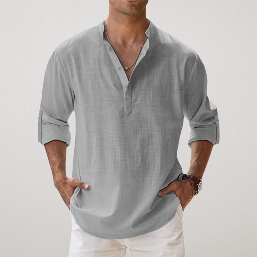 Lenoir™ | Linen Effect Cotton Henley Shirt