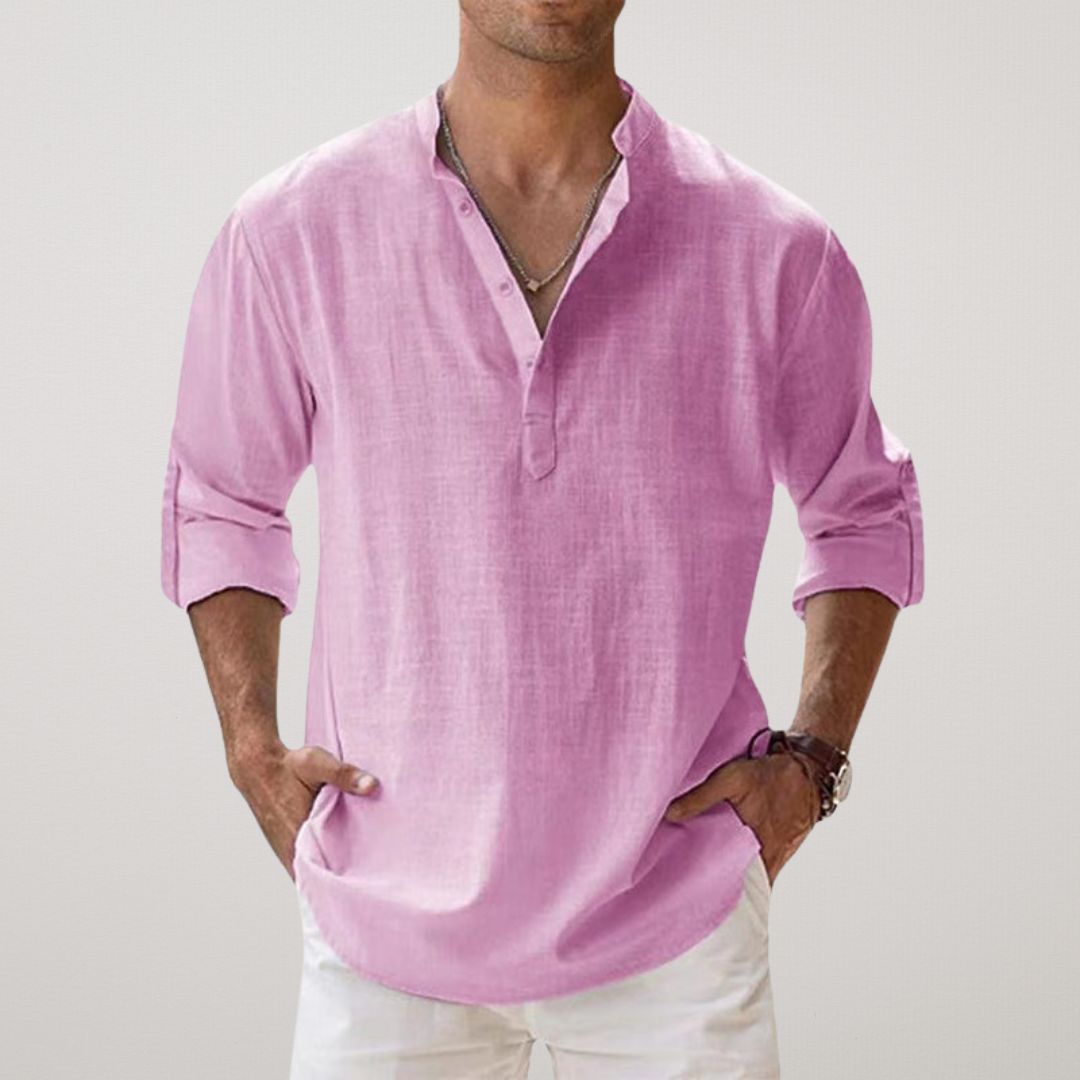 Lenoir™ | Linen Effect Cotton Henley Shirt