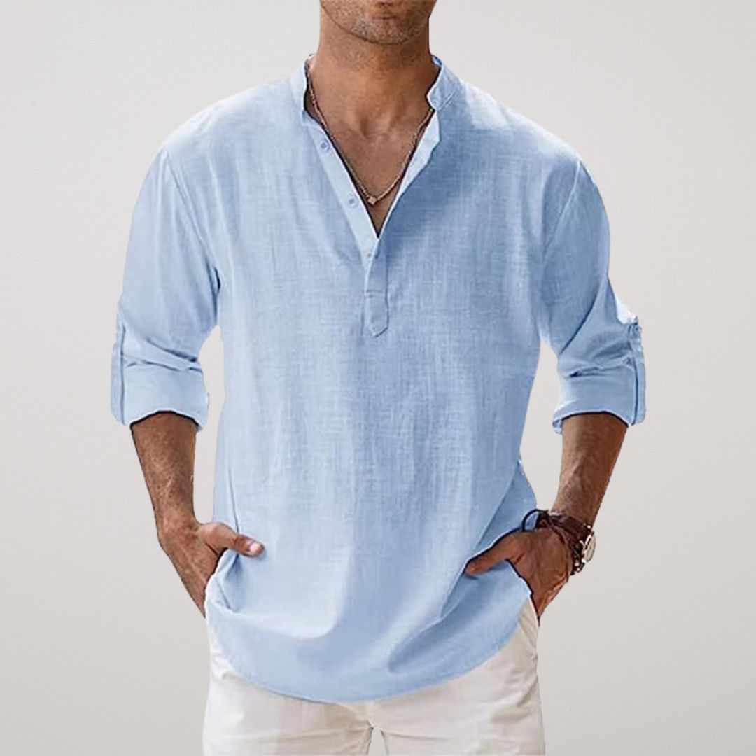 Lenoir™ | Linen Effect Cotton Henley Shirt