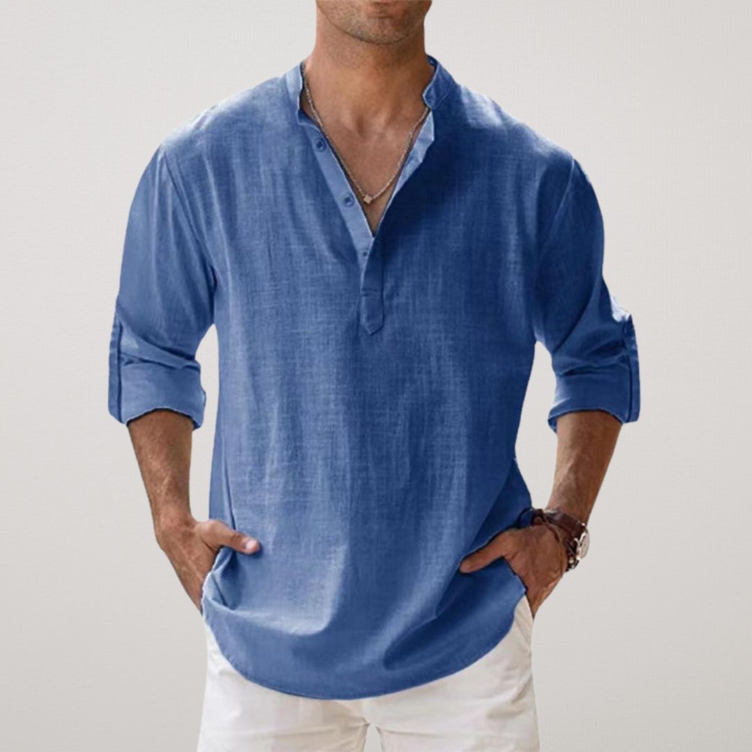 Lenoir™ | Linen Effect Cotton Henley Shirt