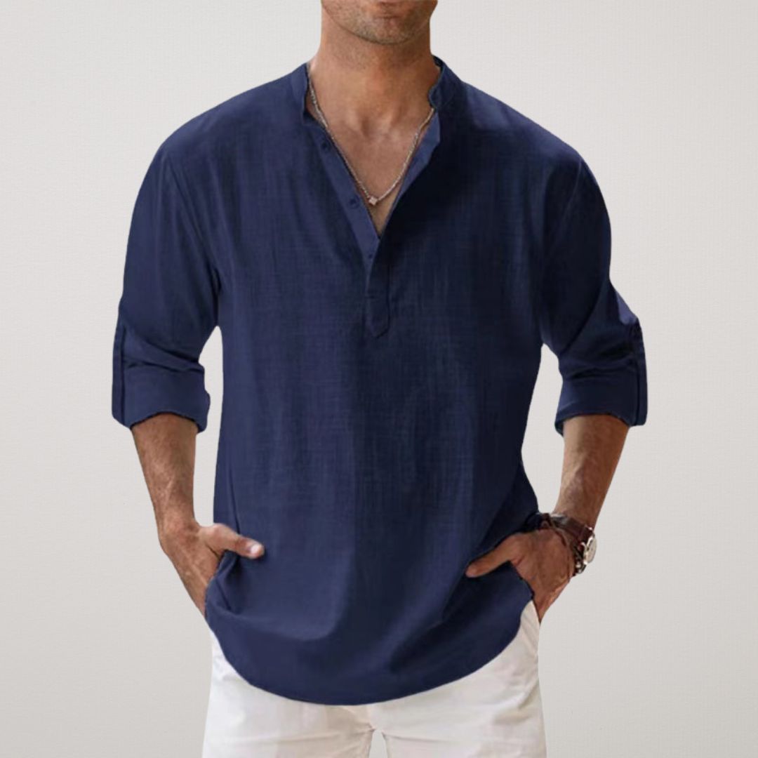 Lenoir™ | Linen Effect Cotton Henley Shirt