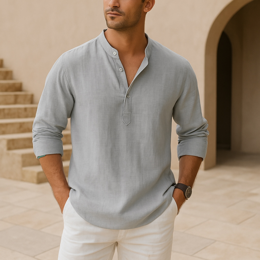 Lenoir™ | Linen Effect Cotton Henley Shirt