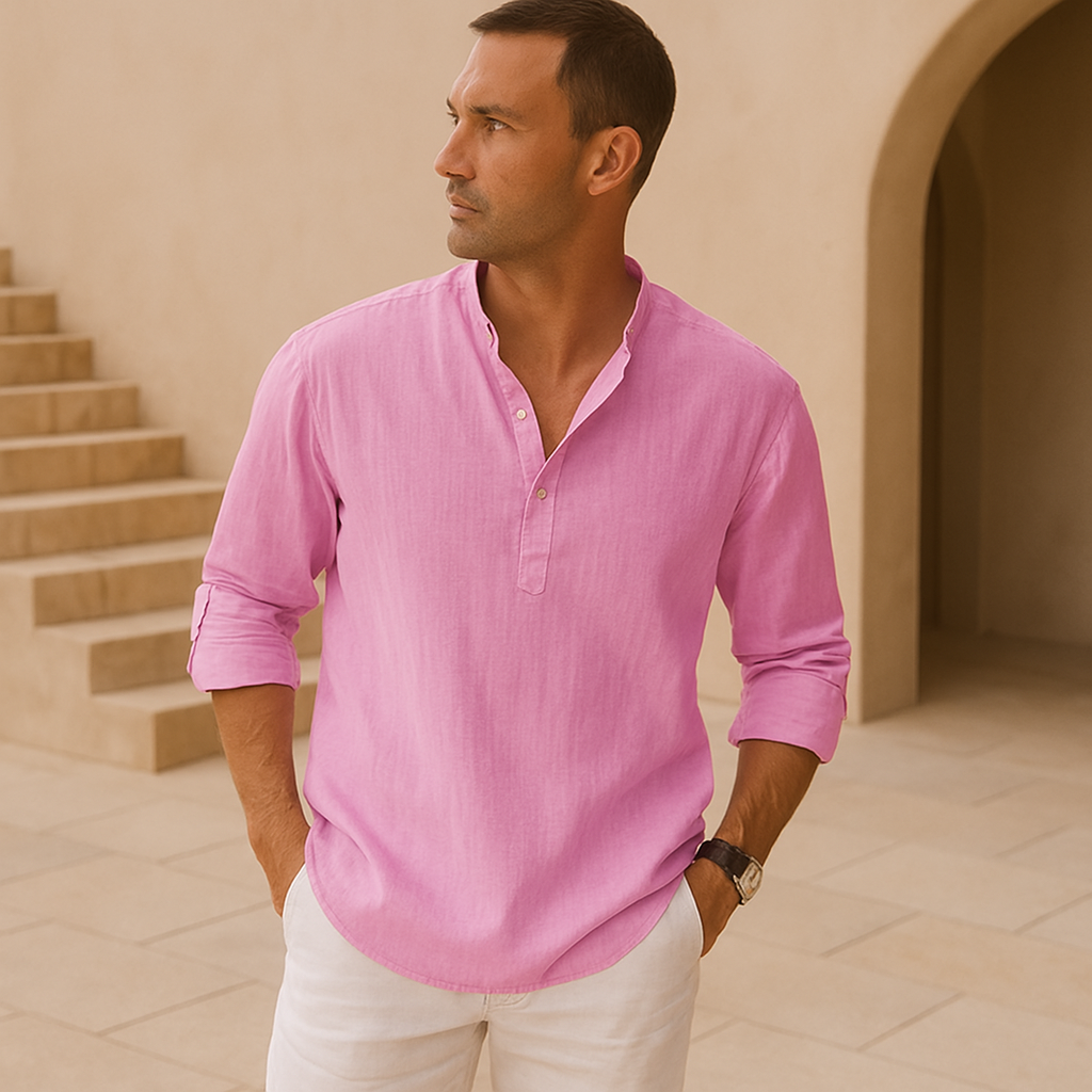 Lenoir™ | Linen Effect Cotton Henley Shirt